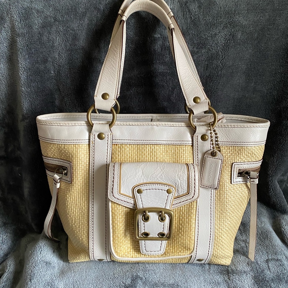 Coach Legacy Straw and Leather Tote
